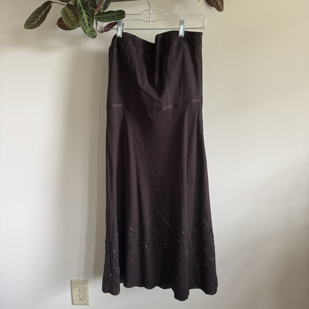 Ann Taylor Loft Y2K Espresso Brown Strapless Cotton Dress Chevron Beaded Size 6
